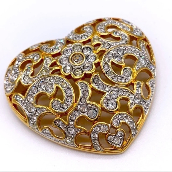 Swarovski Crystal Gold Filigree Brooch Pin - Picture 2 of 5